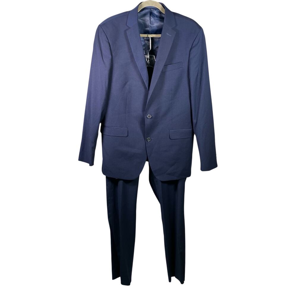 Nick Graham Navy Blue Stretch Suit 2-Piece 40L Jacket 34W Pants Modern Fit